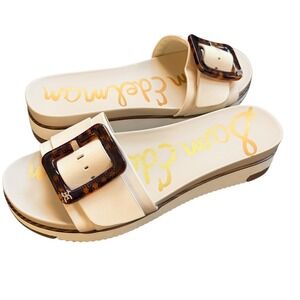 Sam Edelman Sandals Women 8 Cream Adaley Platform Slide Tortoise Buckle Summer